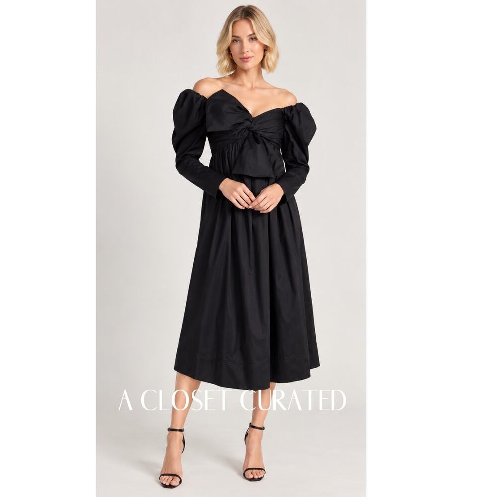 Aje Valentina Bow Midi Dress 6 Black NWT